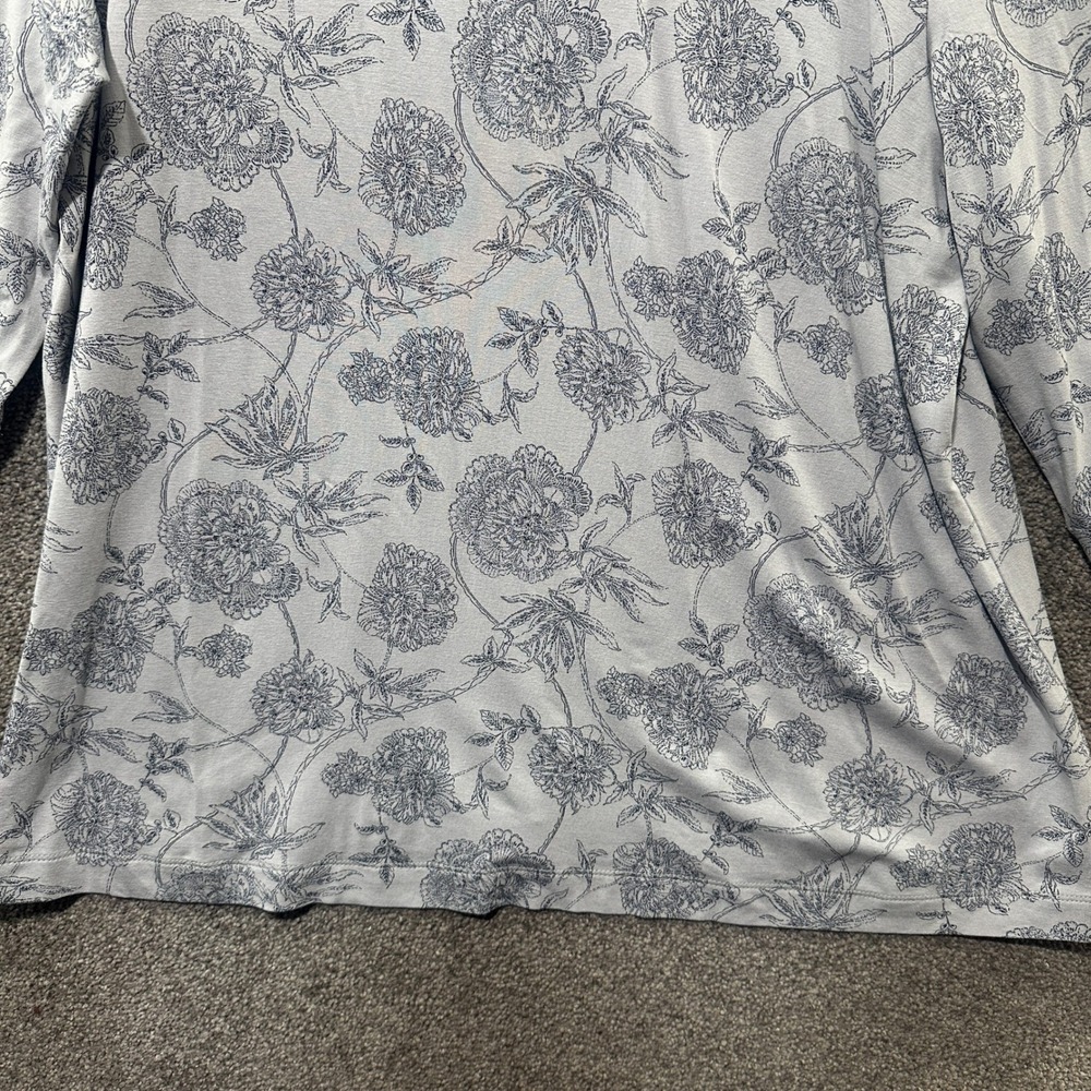 J Jill Wearever Blouse Top Women Medium Gray Floral 3/4 Sleeve Casual Office - Picture 8 of 12